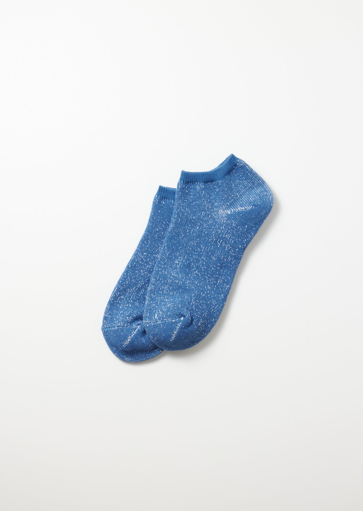 Blue Washi Pile Short Socks with small white flecks, laid flat on a white surface.