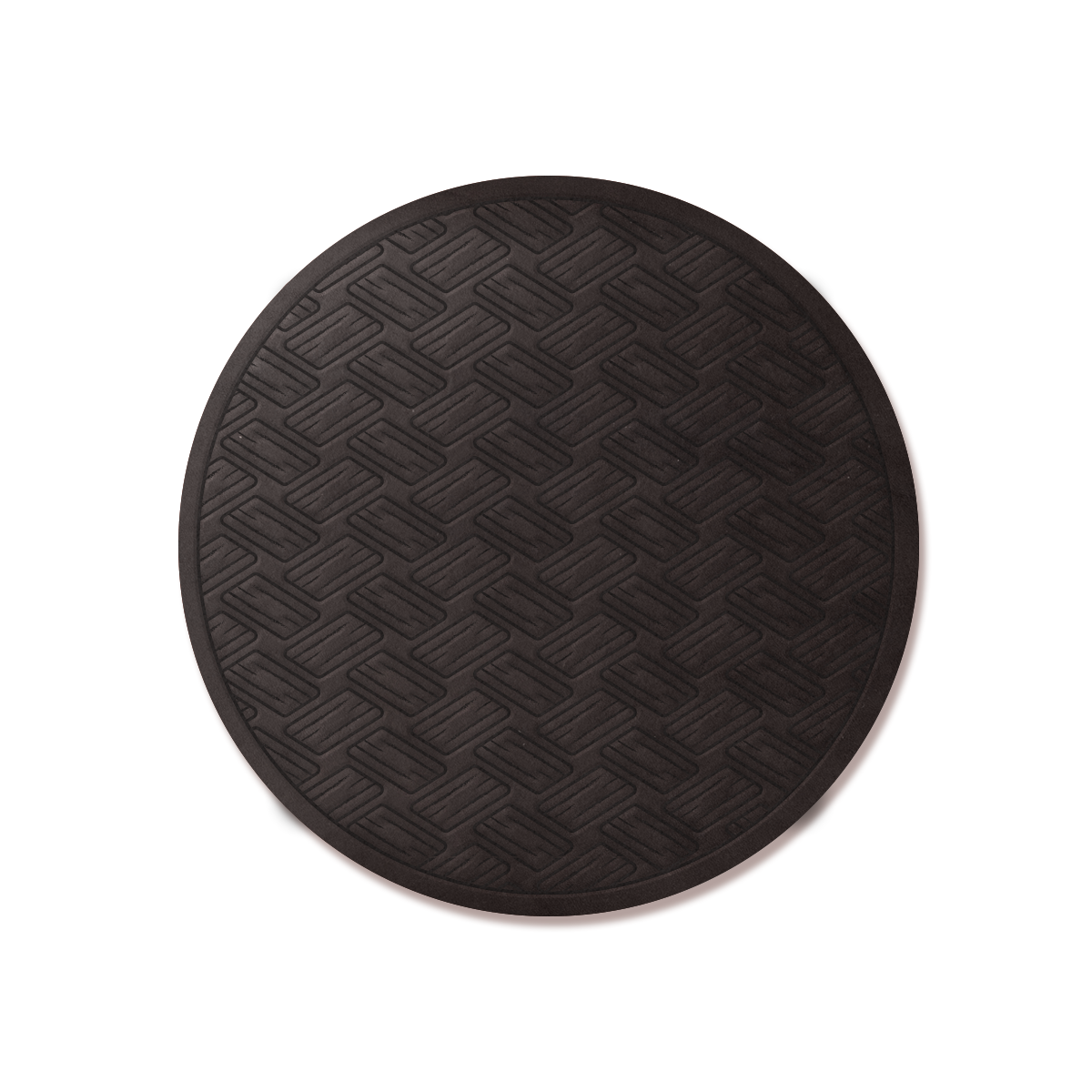 Dark brown oval coaster with an embossed basket weave pattern and a raised border.