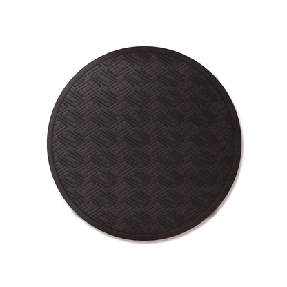 Dark brown oval coaster with an embossed basket weave pattern and a raised border.